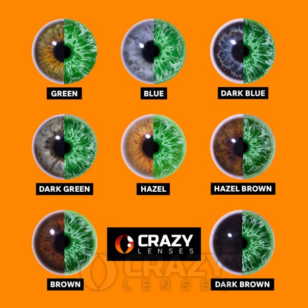 UV-Glow-Cosplay-Kontaktlinsen in Grün (Tageslinsen) | Crazy Lenses